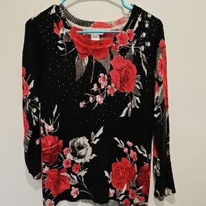 Floral Black and Red Women's Top
